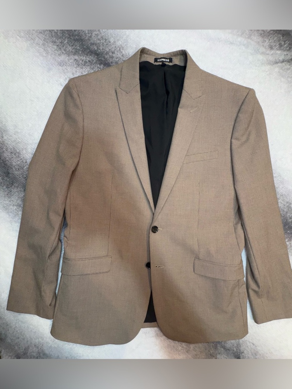 Express Men’s Slim Fit Check Blazer 42R Tan Beige Two-Button Suit Jacket